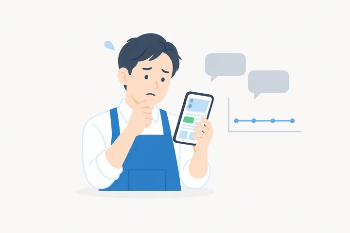 LINEの反応がなく困っている店主のイラスト