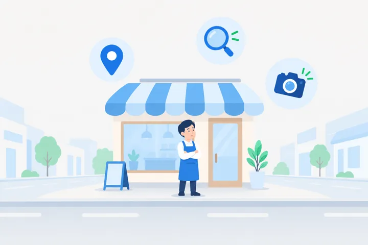 お客様が来ず困っている店主のイラスト